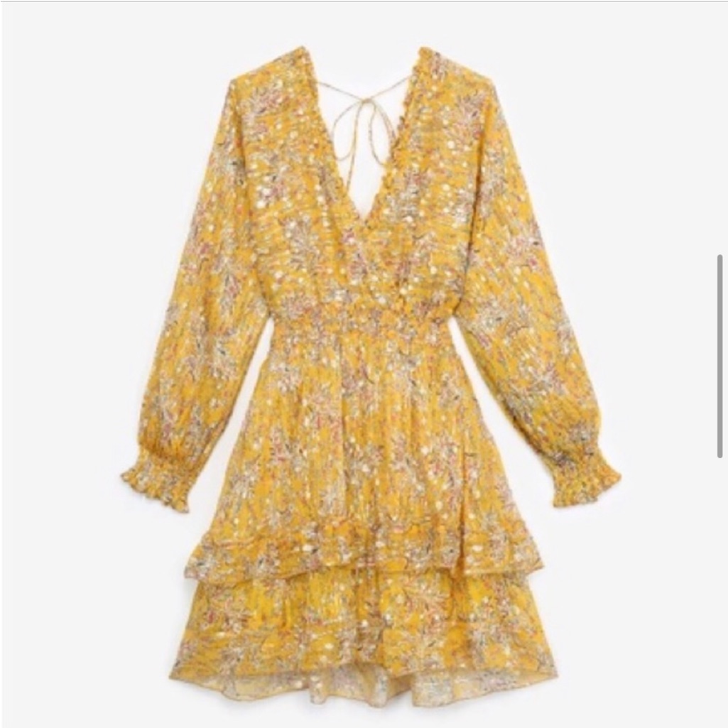 The Kooples Yellow Floral Tiered Mini Dress